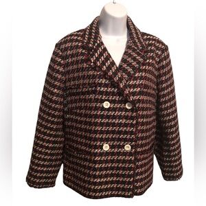 ANN TAYLOR Women’s Tweed, Fringed Trim, Double Breasted Blazer‎ Jacket Size 18